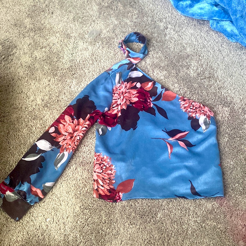 Silky, floral, Off the Shoulder One Sleeve